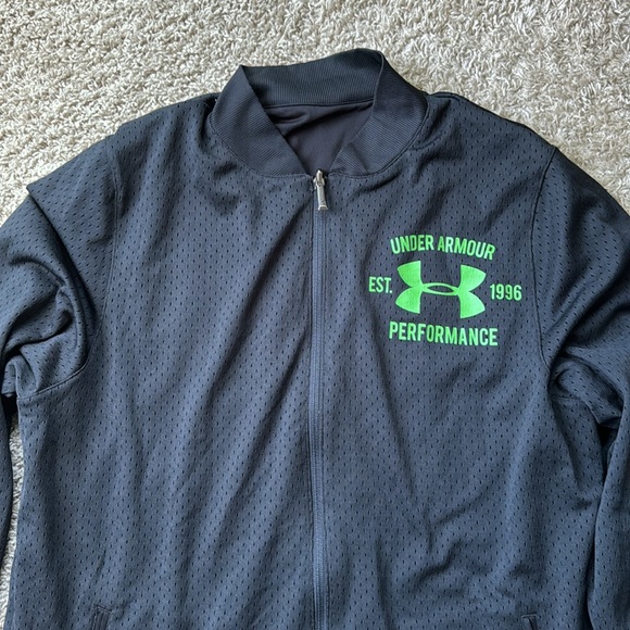 EUC Men’s Under Armour Black/Neon Green Reversible Full Zip Up Jacket Size XXL - Picture 2 of 9